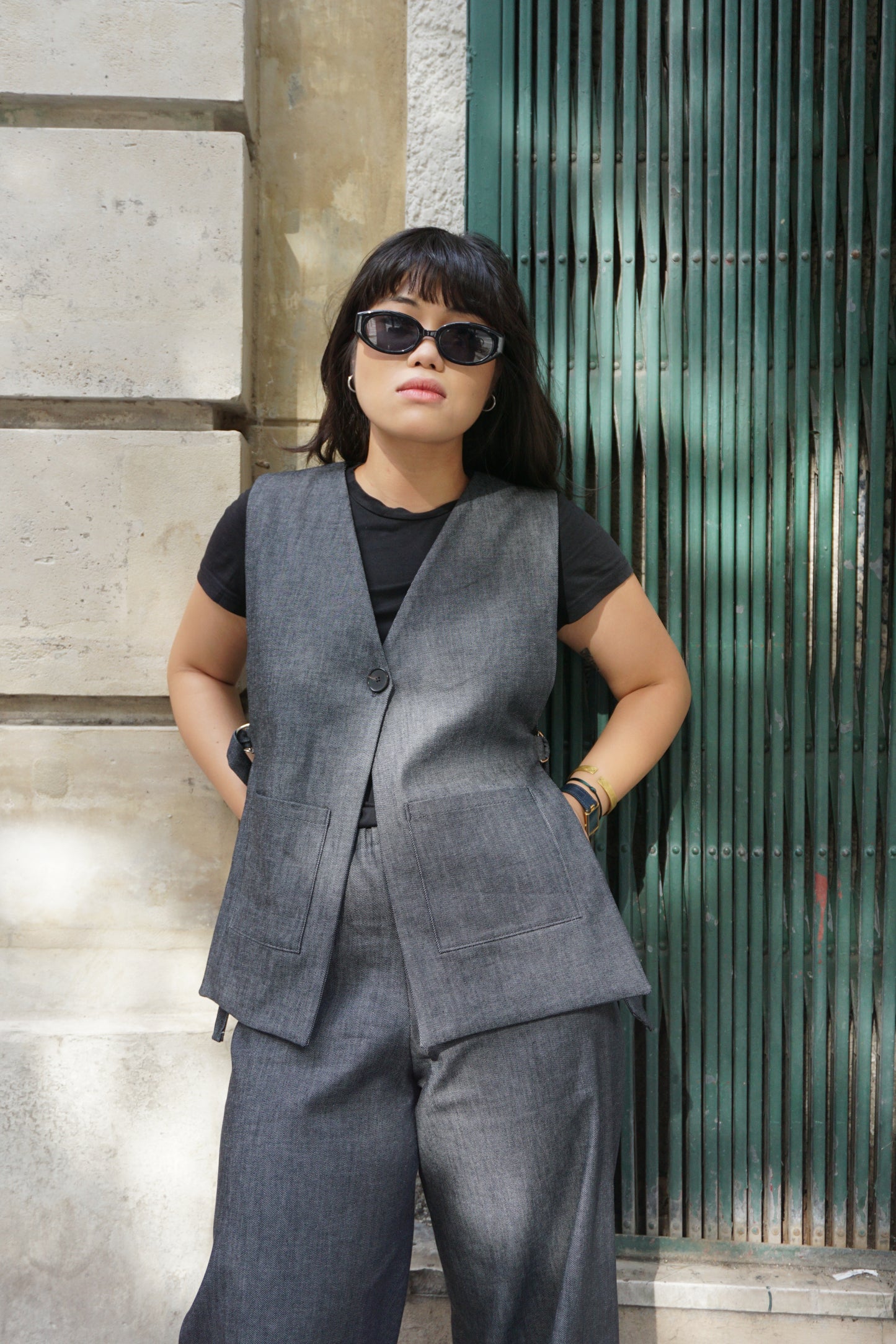 La veste Ertha en denim gris foncé