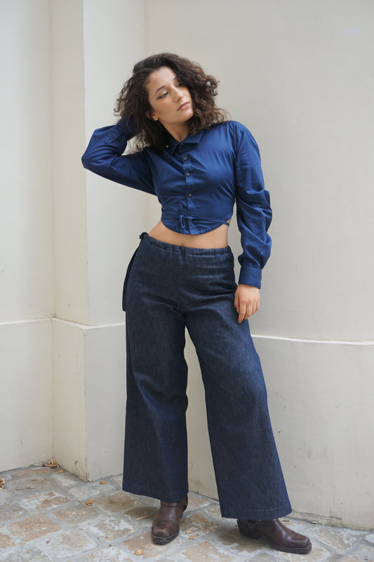 Le pantalon Ertha en denim bleu brut