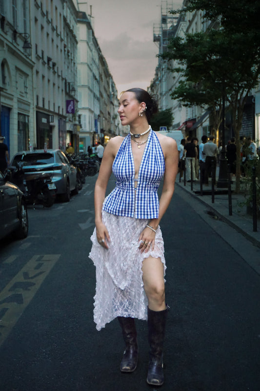 Top Ana vichy bleu et blanc