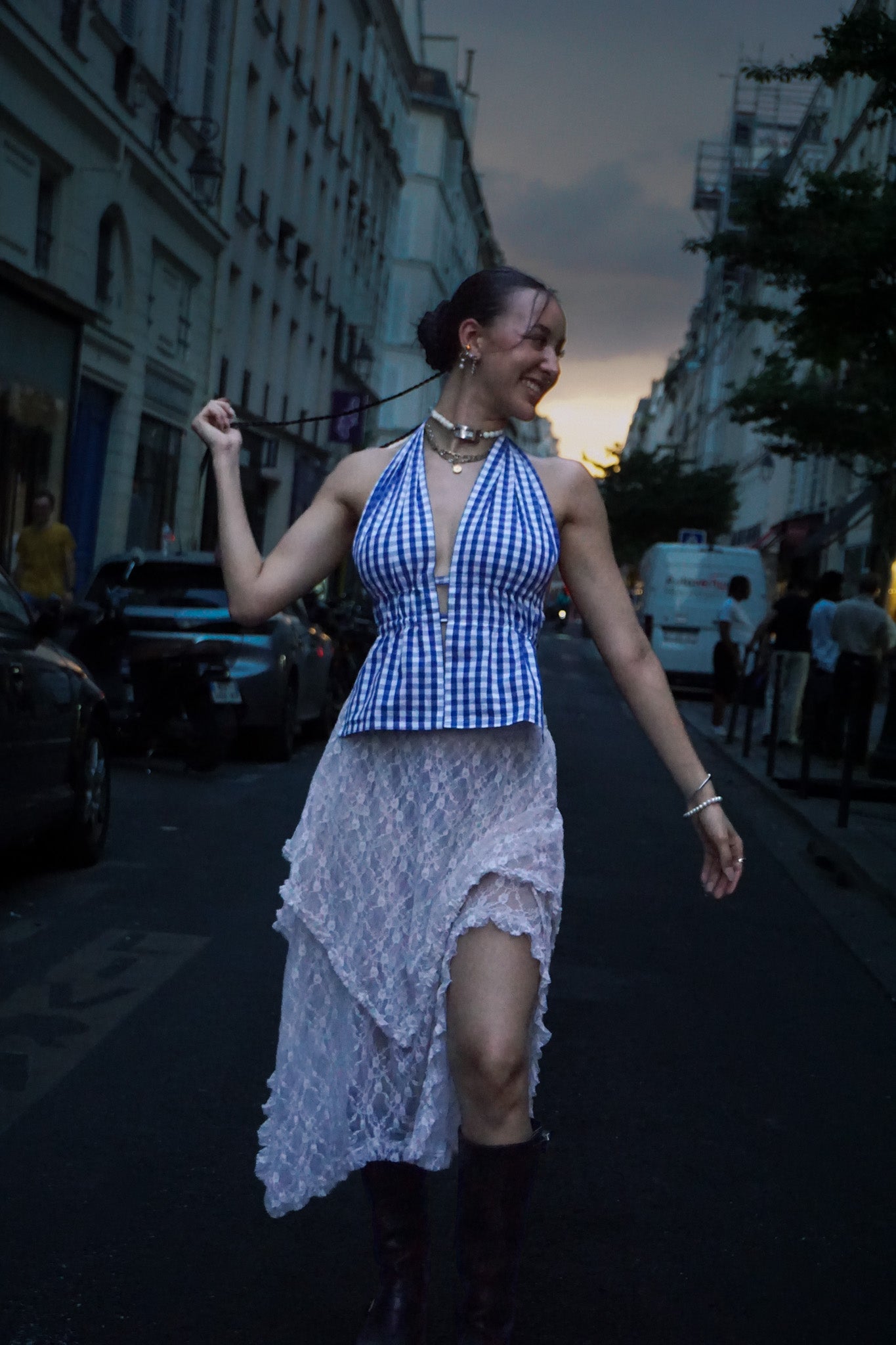 Top Ana vichy bleu et blanc
