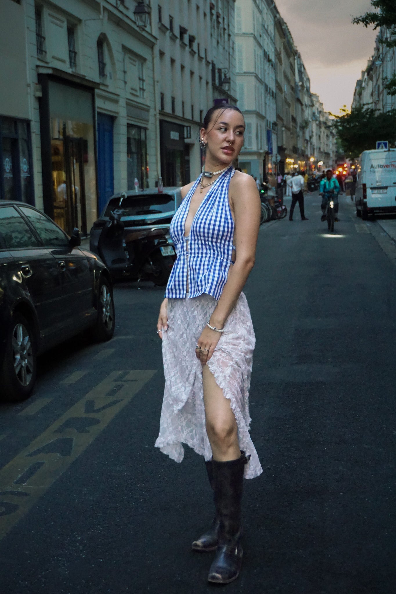 Top Ana vichy bleu et blanc
