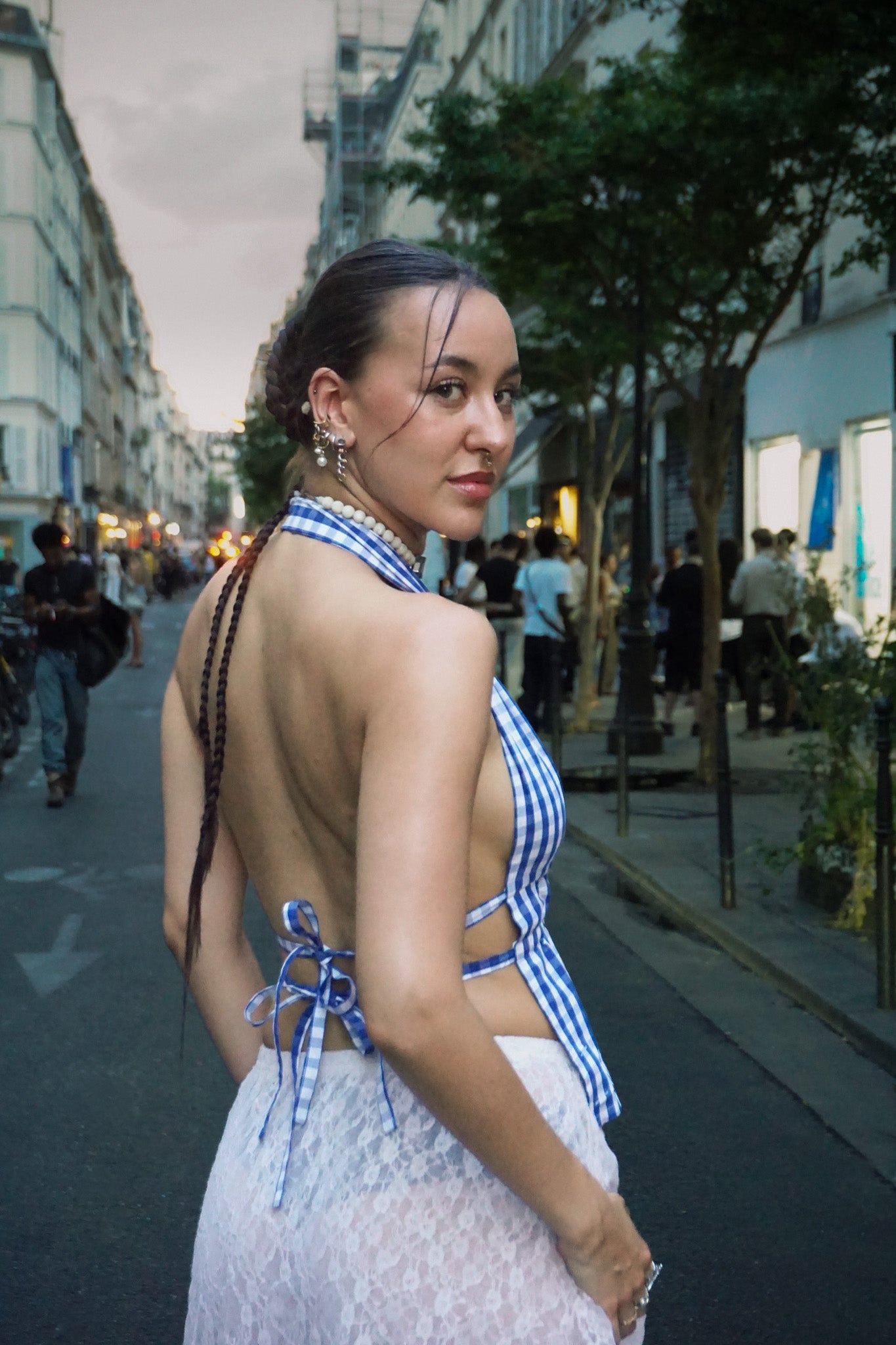 Top Ana vichy bleu et blanc